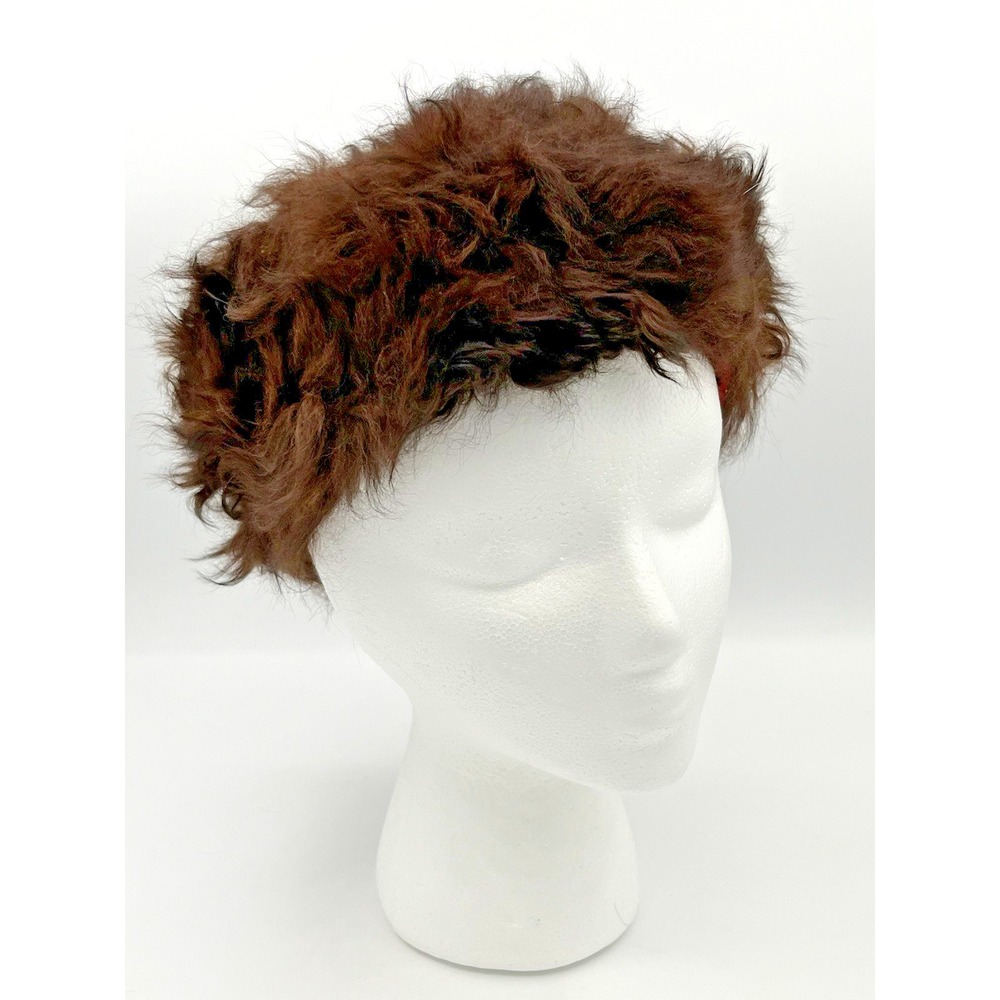 1950s/60s‎ Fur Pillbox Hat –  Vintage Brown Mid-Century Glamour Felt Lining